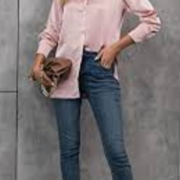 Two blouses by Nouvelle Palm Beach Silk Button Down Tunic Spring Pink & Blue - Picture 6 of 6